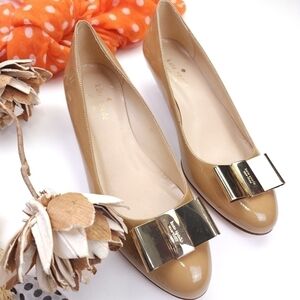 Kate Spade Caramel Gold Leather Low Wedges Size 6½